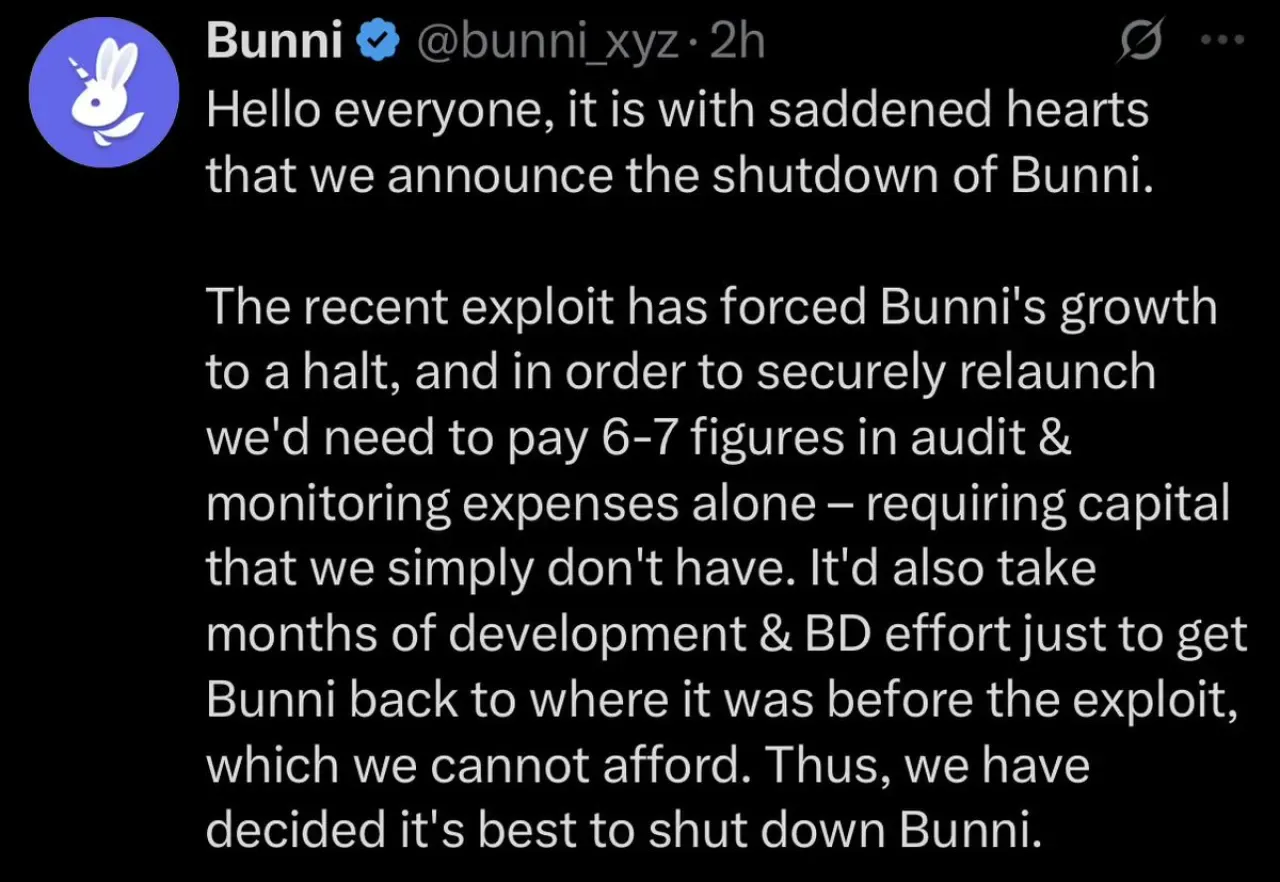 Bunni XYZ, 8.4 Milyon Dolarlık Exploit Sonrası Kapanıyor Bunni XYZ, 8.4 Milyon Dolarlık Exploit Sonrası Kapanıyor