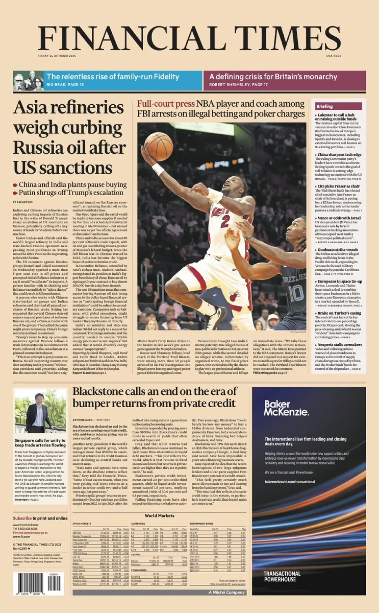 Financial Times, 24 Ekim Cuma Günü İngiltere Baskısının Ön Sayfasını Yayınladı Financial Times, 24 Ekim Cuma Günü İngiltere Baskısının Ön Sayfasını Yayınladı