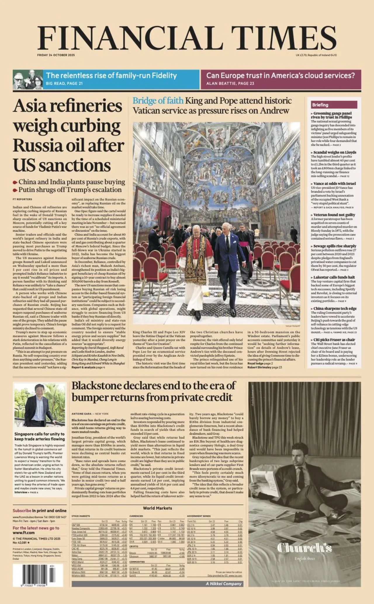 Financial Times, 24 Ekim Cuma Günü Uluslararası Baskısının Ön Sayfasını Yayınladı Financial Times, 24 Ekim Cuma Günü Uluslararası Baskısının Ön Sayfasını Yayınladı