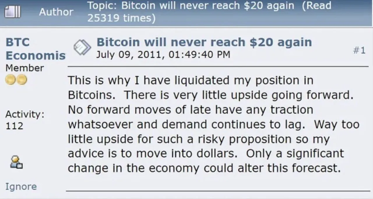 2011'deki Kehanet: Bitcoin 20 Doları Bir Daha Görebilir mi? 2011'deki Kehanet: Bitcoin 20 Doları Bir Daha Görebilir mi?