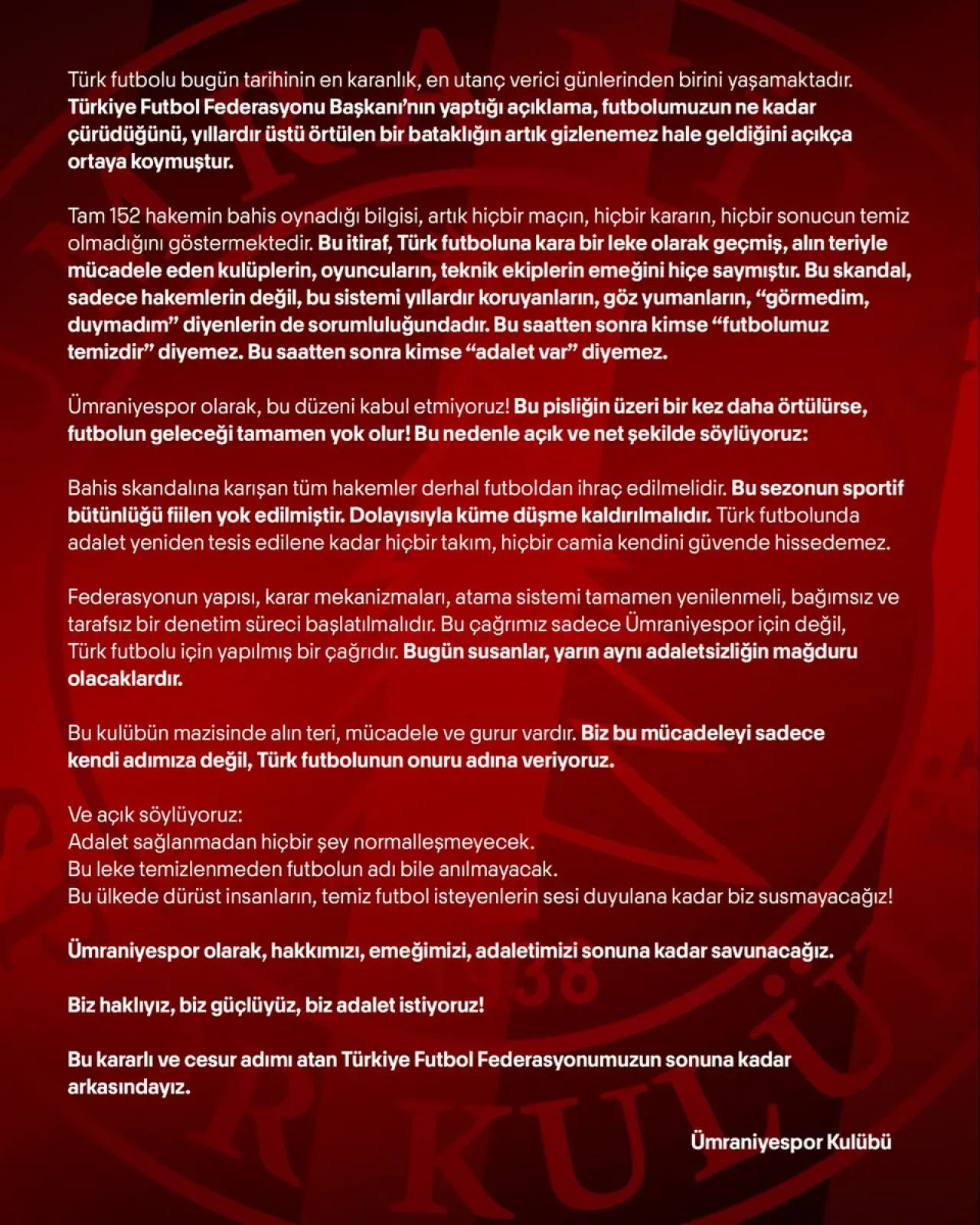 Ümraniyespor'dan Çarpıcı Açıklama: "Sezonun Sportif Bütünlüğü Yok Edildi, Küme Düşme Kaldırılmalı" Ümraniyespor'dan Çarpıcı Açıklama: "Sezonun Sportif Bütünlüğü Yok Edildi, Küme Düşme Kaldırılmalı"