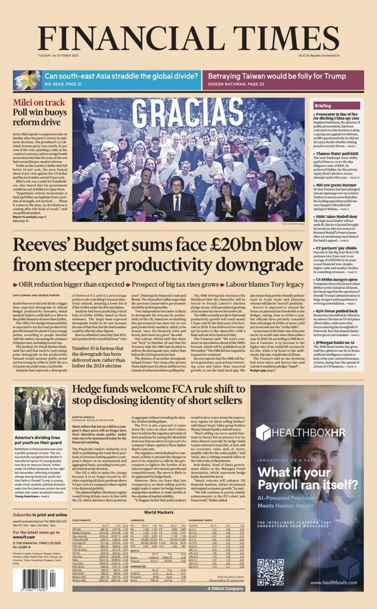 Financial Times, 28 Ekim Salı Günü İngiltere Baskısının Ön Sayfasını Yayınladı Financial Times, 28 Ekim Salı Günü İngiltere Baskısının Ön Sayfasını Yayınladı