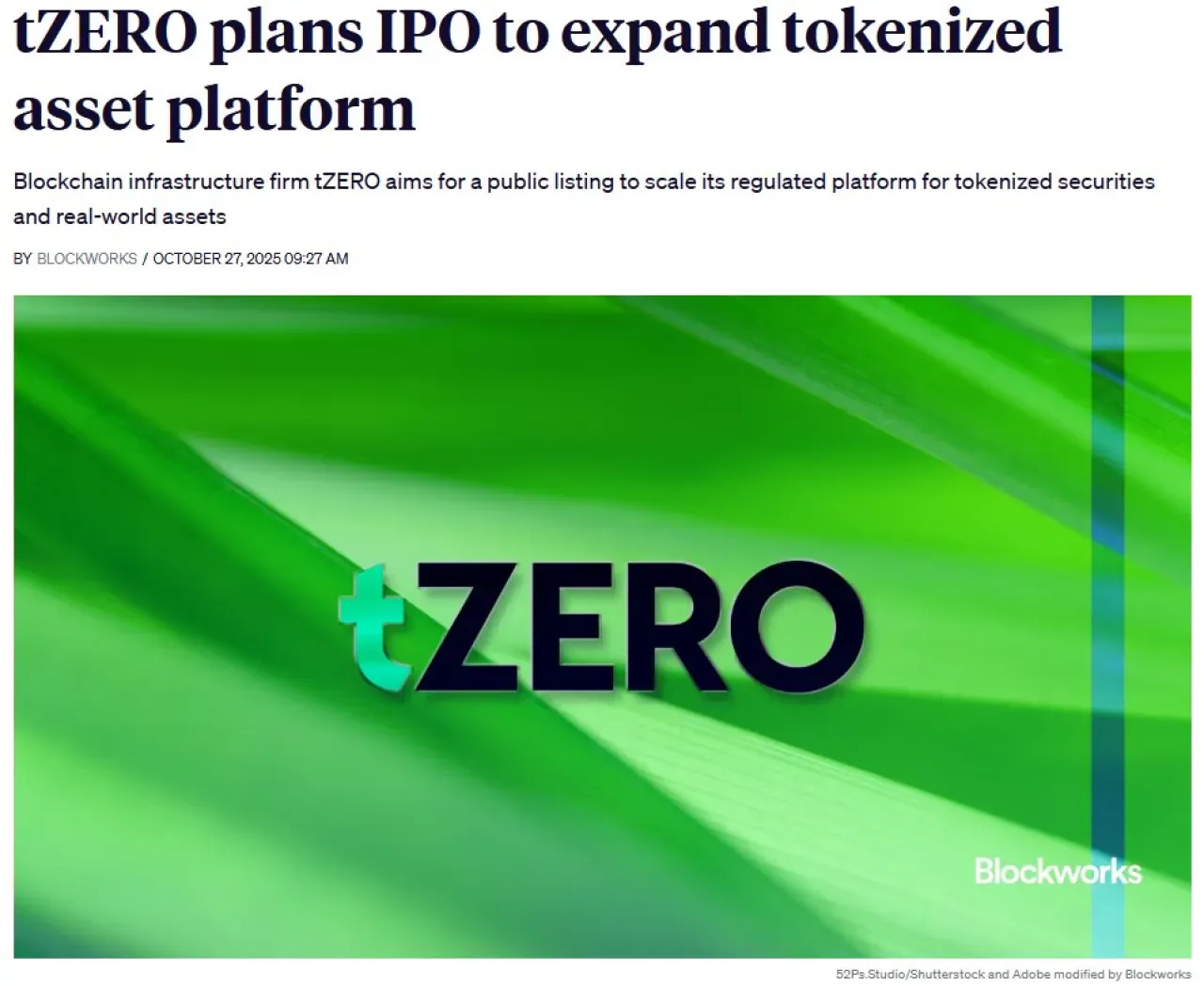 tZERO Tokenize Varlık Platformu Büyümesi için Halka Arz Planını Açıkladı tZERO Tokenize Varlık Platformu Büyümesi için Halka Arz Planını Açıkladı
