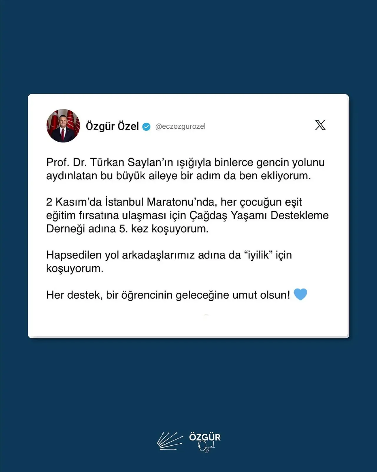 Özgür Özel, İstanbul Maratonu'nda Eğitim İçin Koşacak Özgür Özel, İstanbul Maratonu'nda Eğitim İçin Koşacak
