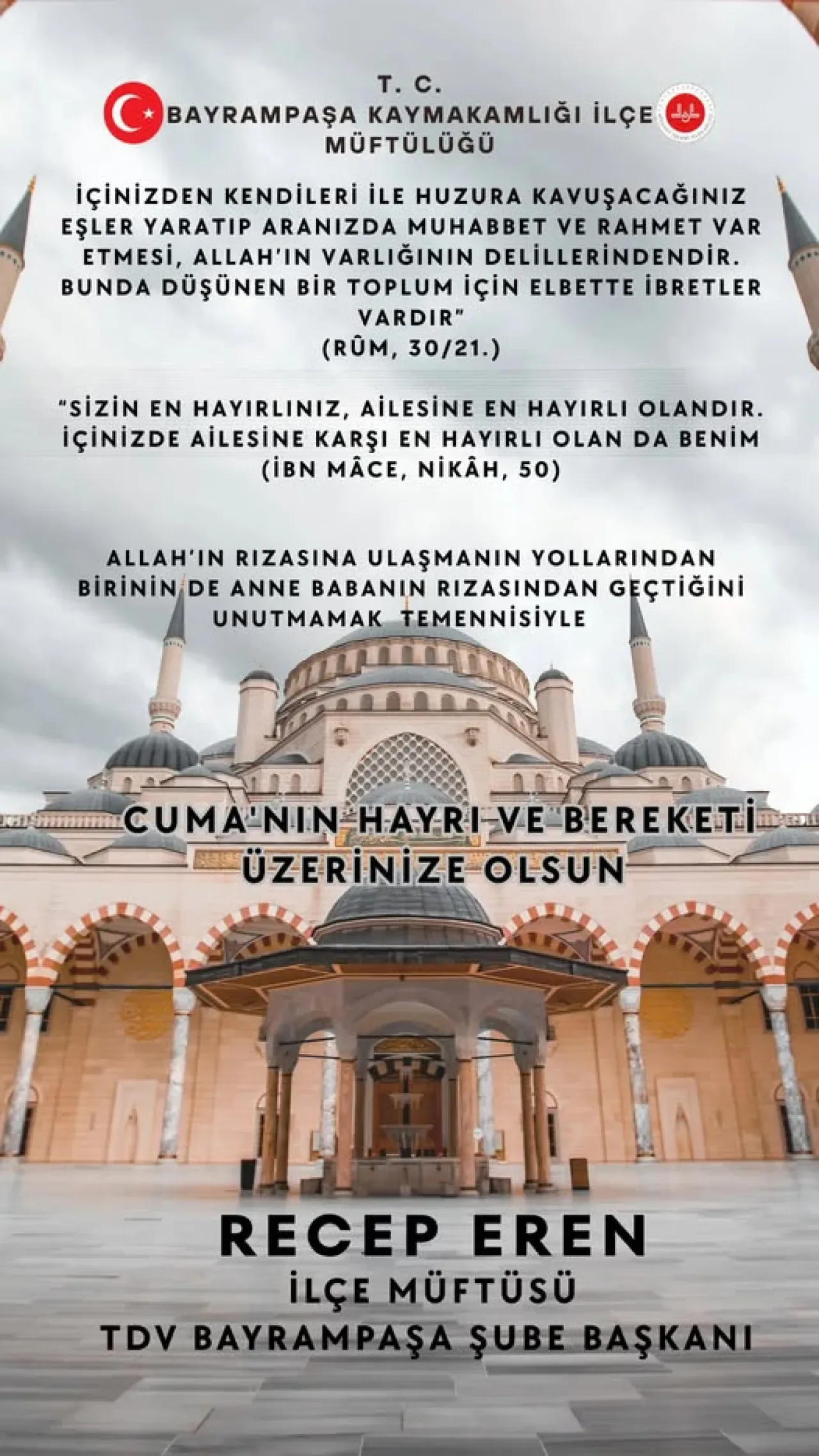 Bayrampaşa Müftüsü'nden Aile İçi Huzur ve Ebeveyn Rızasının Önemi Vurgusu Bayrampaşa Müftüsü'nden Aile İçi Huzur ve Ebeveyn Rızasının Önemi Vurgusu