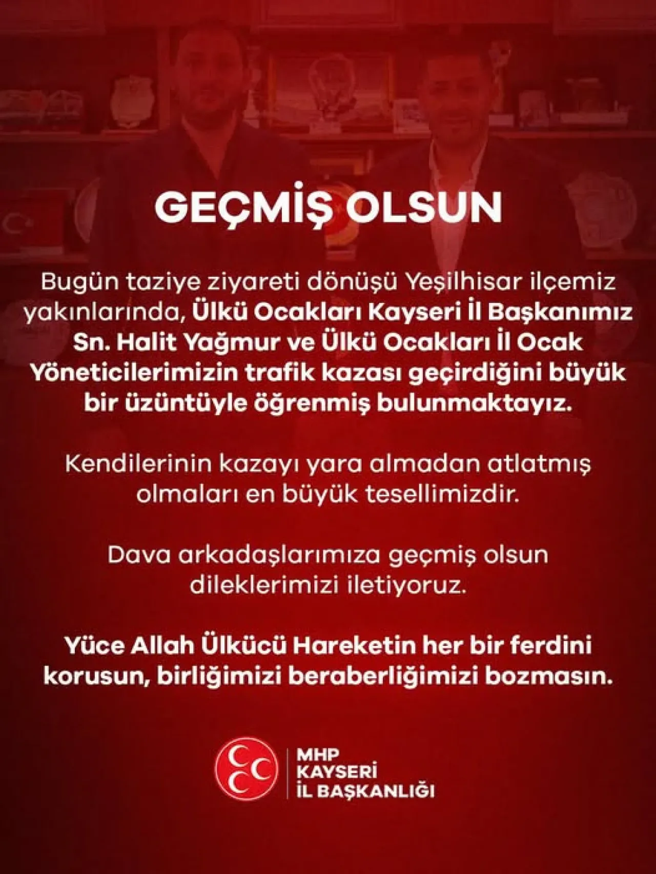 Ülkü Ocakları Kayseri İl Başkanı Halit Yağmur Trafik Kazası Geçirdi Ülkü Ocakları Kayseri İl Başkanı Halit Yağmur Trafik Kazası Geçirdi