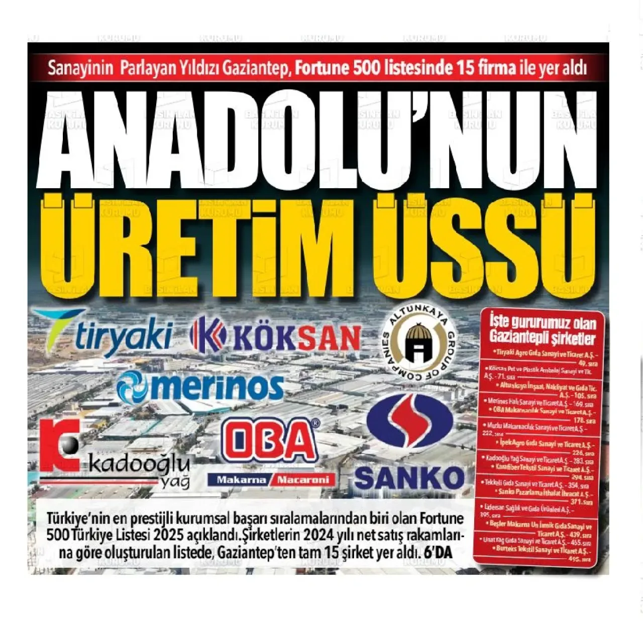 Gaziantep'ten Fortune 500 Türkiye Listesine 15 Şirket Girdi Gaziantep'ten Fortune 500 Türkiye Listesine 15 Şirket Girdi