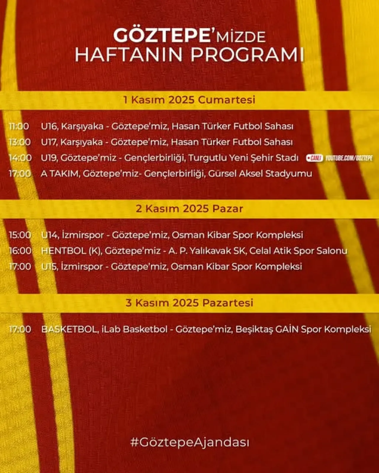 Göztepe'nin Haftalık Antrenman ve Faaliyet Programı Açıklandı Göztepe'nin Haftalık Antrenman ve Faaliyet Programı Açıklandı