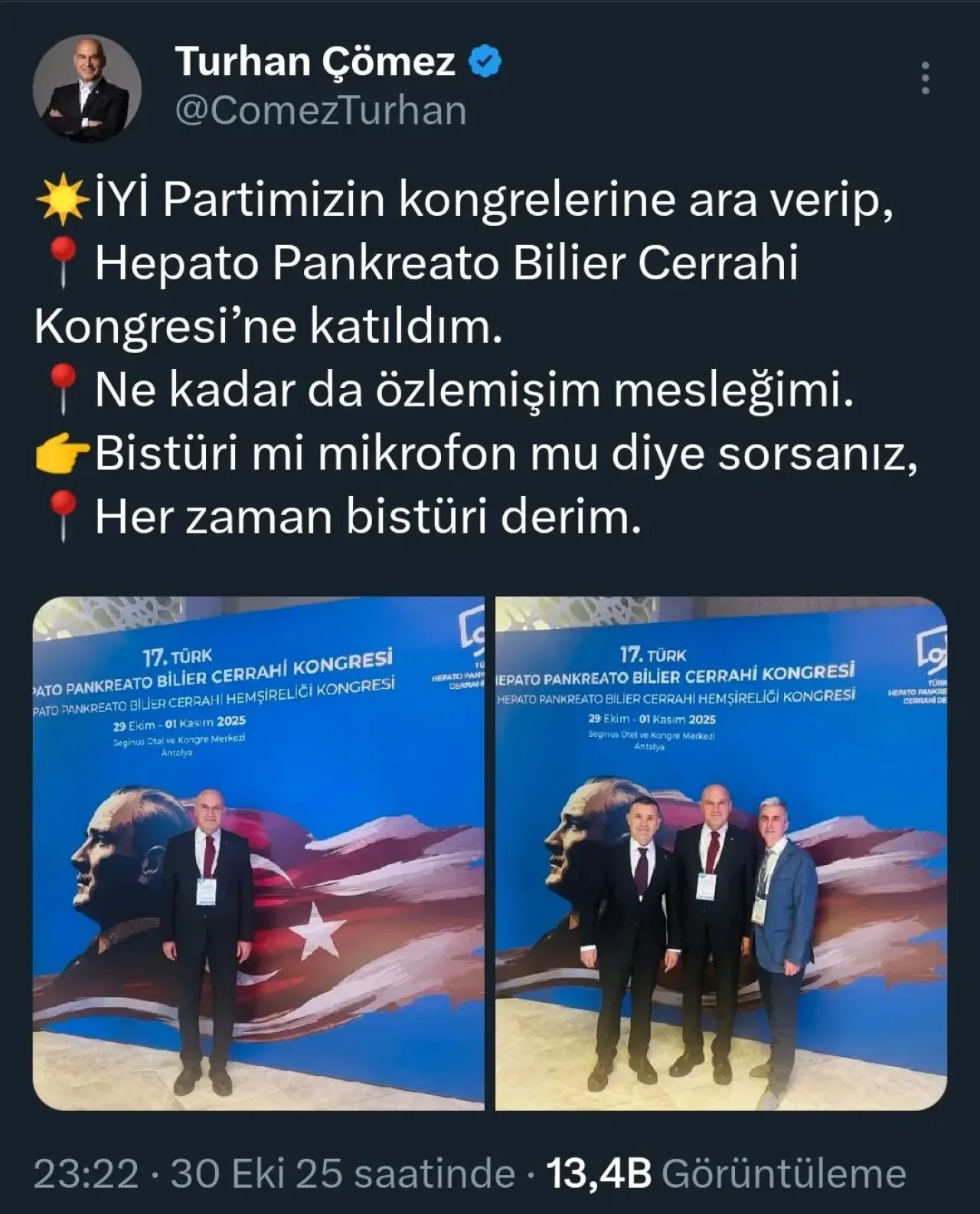 İYİ Partili Turhan Çömez'den Doktorluk Özlemi: "Bistüri mi Mikrofon mu? Bistüri Derim" İYİ Partili Turhan Çömez'den Doktorluk Özlemi: "Bistüri mi Mikrofon mu? Bistüri Derim"