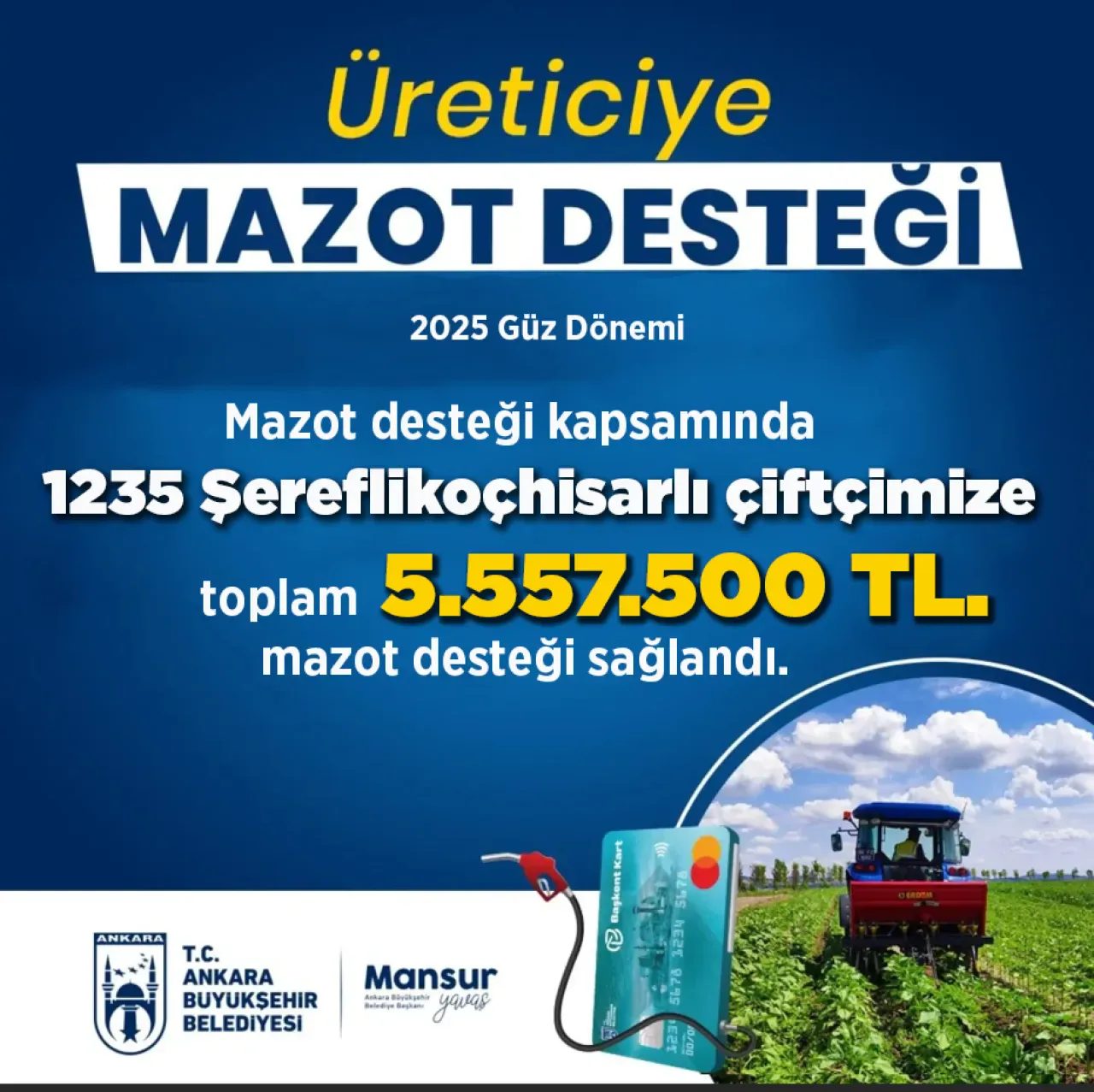 Şereflikoçhisar Belediyesi Çiftçilere 5,5 Milyon TL Mazot Desteği Sağladı Şereflikoçhisar Belediyesi Çiftçilere 5,5 Milyon TL Mazot Desteği Sağladı