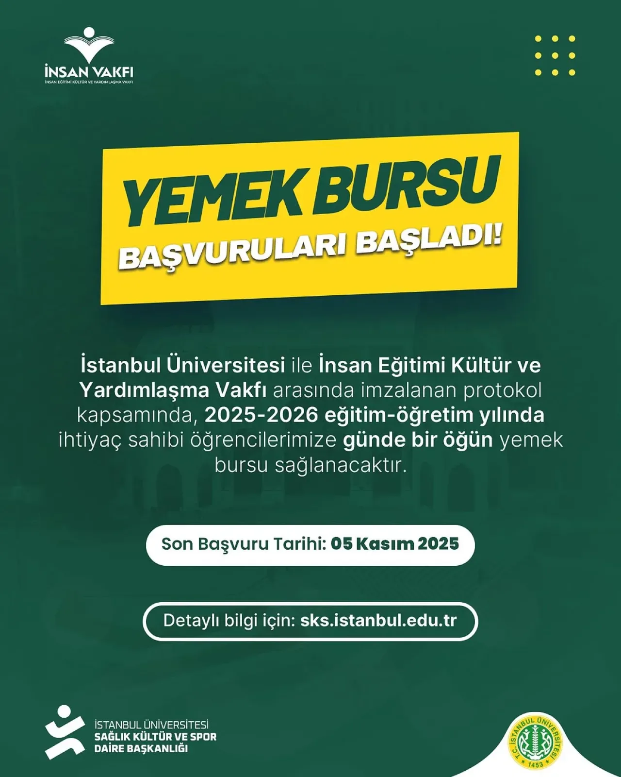 İstanbul Üniversitesi Yemek Bursu Başvuruları Başladı İstanbul Üniversitesi Yemek Bursu Başvuruları Başladı