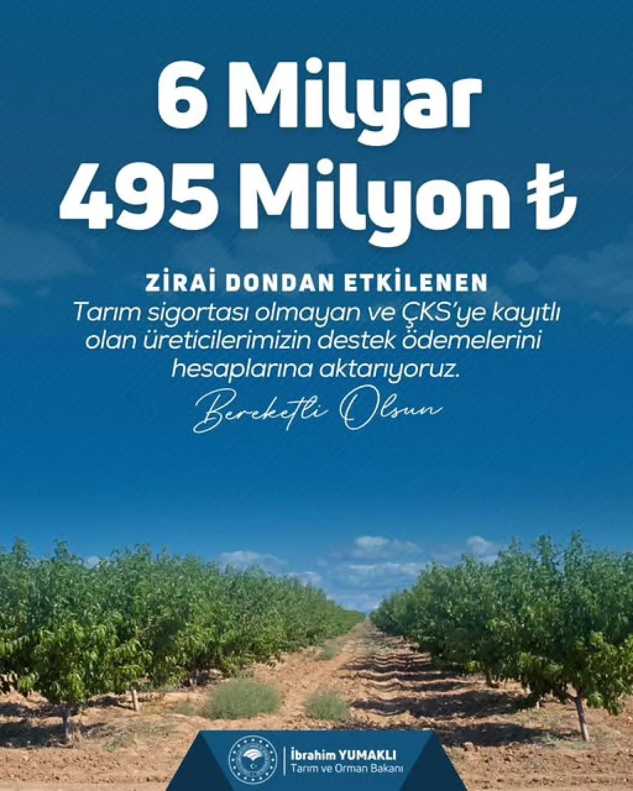 Zirai Dondan Etkilenen Çiftçilere 6,5 Milyar TL Ek Destek Zirai Dondan Etkilenen Çiftçilere 6,5 Milyar TL Ek Destek