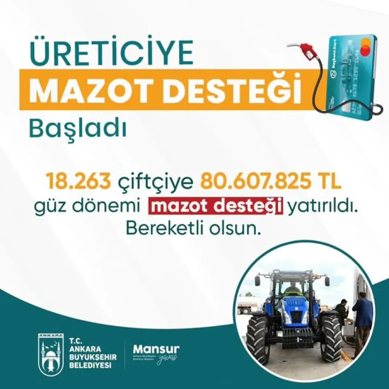 Ankara Büyükşehir Belediyesi'nden Çiftçilere 80 Milyon TL'lik Mazot Desteği Ankara Büyükşehir Belediyesi'nden Çiftçilere 80 Milyon TL'lik Mazot Desteği
