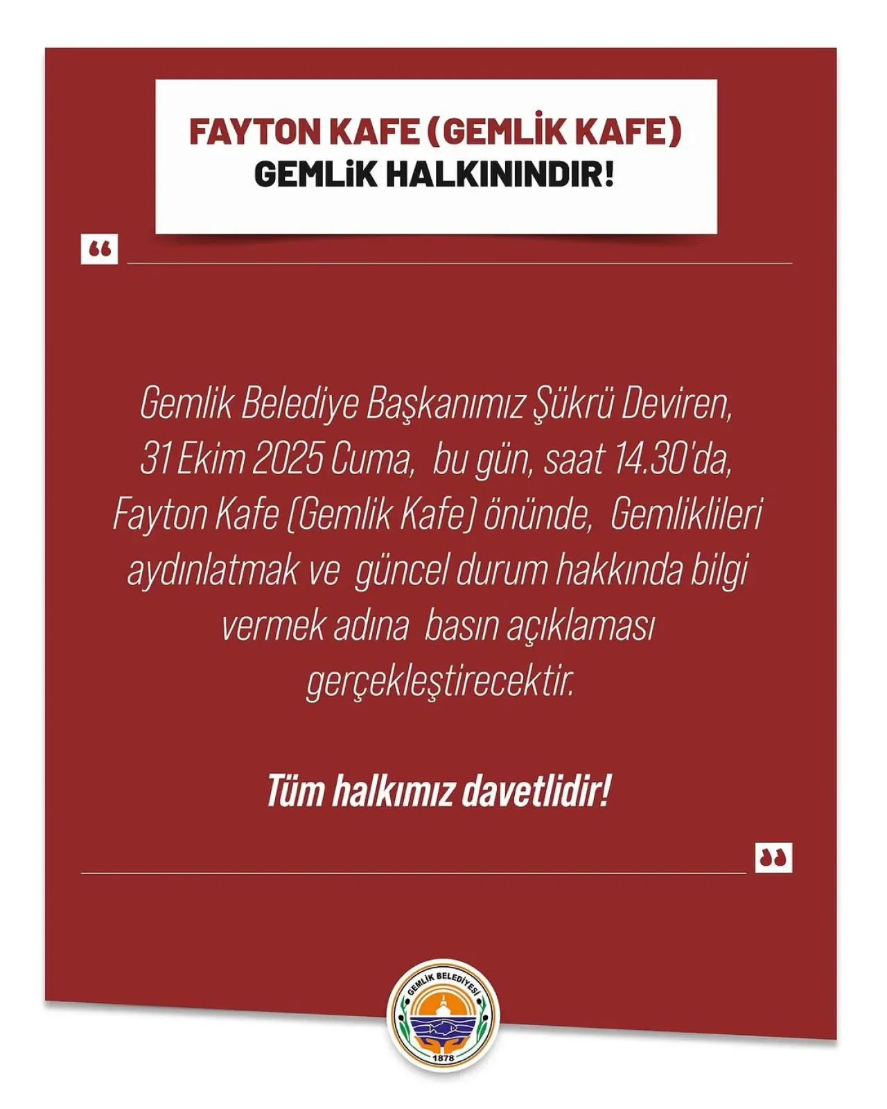 Gemlik Belediye Başkanı Şükrü Deviren, Fayton Kafe'de Basın Açıklaması Yapacak Gemlik Belediye Başkanı Şükrü Deviren, Fayton Kafe'de Basın Açıklaması Yapacak