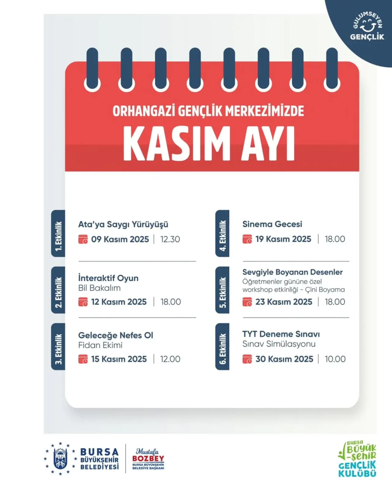Bursa'da Gençler İçin Kasım Ayı Dopdolu Etkinliklerle Geçecek Bursa'da Gençler İçin Kasım Ayı Dopdolu Etkinliklerle Geçecek
