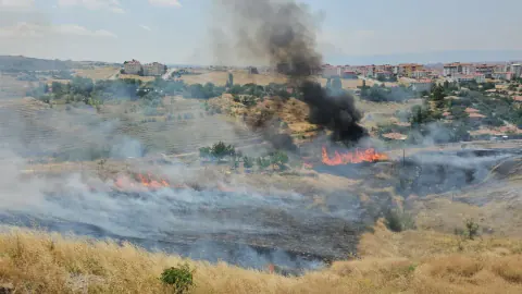 Çorum'da Şehitlik Arkasındaki Alanda Yangın