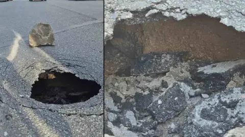 Eskişehir Odunpazarı'nda Tehlike Saçan Görüntü: Yol Aniden Çöktü Eskişehir Odunpazarı'nda Tehlike Saçan Görüntü: Yol Aniden Çöktü
