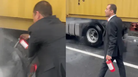 Bolu'da seyirdeki tır lastiklerinde yangın: Vatandaşlar ve beton mikseri ile kontrol altına alındı