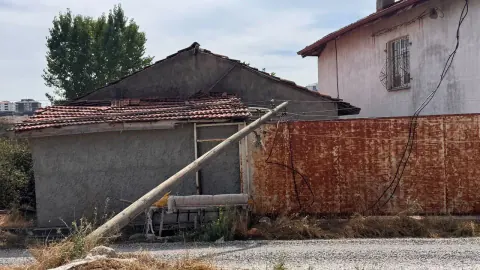 Kütahya'da elektrik direği evin üzerine yıkıldı: Ev sahibi köpeğini akımdan kurtardı