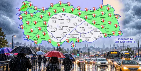 MGM'den 13 Ekim hava durumu uyarısı: Marmara, Ege ve Akdeniz'de sağanak yağmur ve gök gürültülü yağış bekleniyor