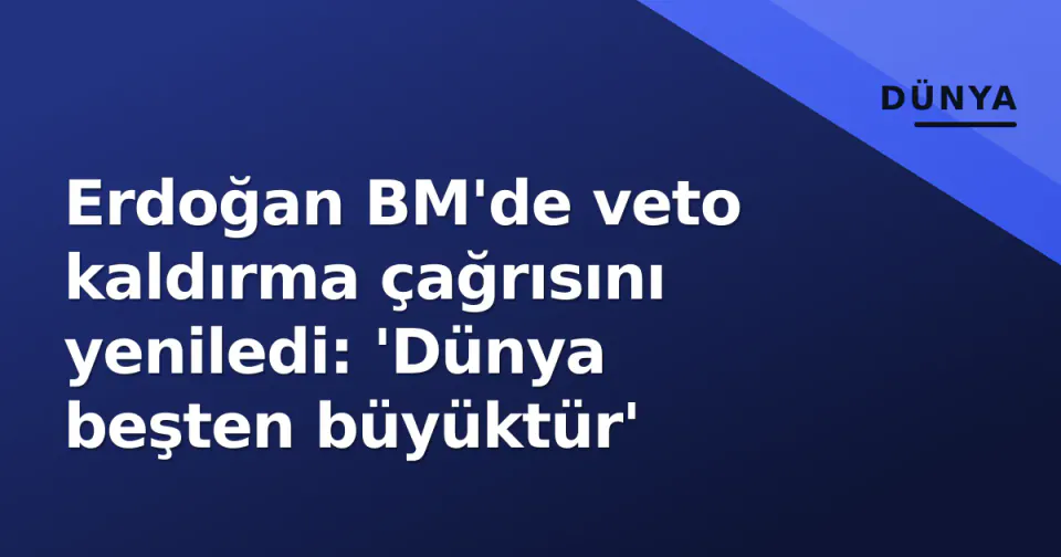 Erdoğan BM'de veto kaldırma çağrısını yeniledi: 'Dünya beşten büyüktür' görseli