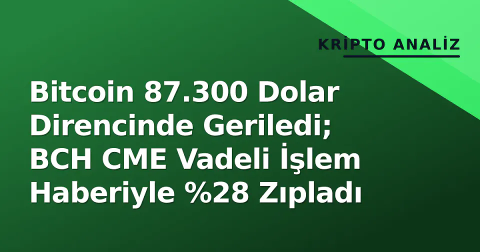 Bitcoin 87.300 Dolar Direncinde Geriledi; BCH CME Vadeli İşlem Haberiyle %28 Zıpladı görseli