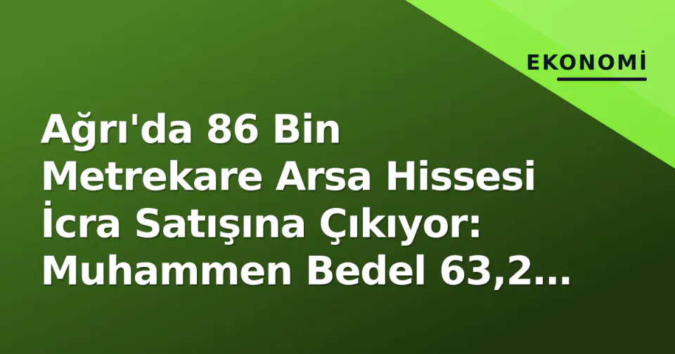 Ağrı'da 86 Bin Metrekare Arsa Hissesi İcra Satışına Çıkıyor: Muhammen Bedel 63,2 Milyon TL görseli