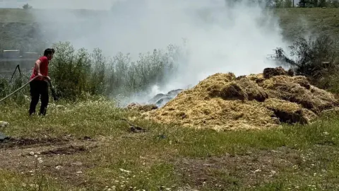 Bolu Dörtdivan'da Korkutan Yangın: Atık Samanlar Alev Alev Yandı