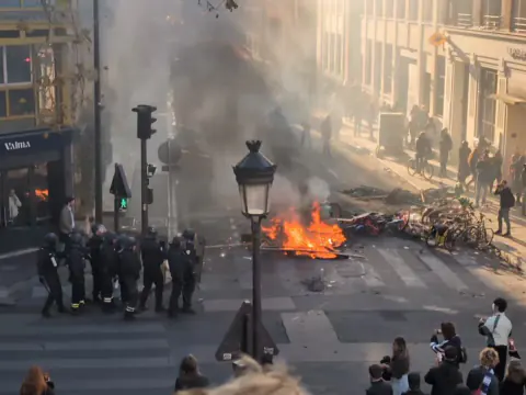 Paris'te eylemciler paylaşımlı bisikletleri yaktı: Polis gaz bombasıyla müdahale etti